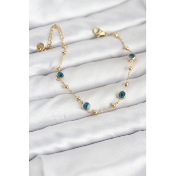 316L Çelik Gold Renk Topçuklu Nazar Model Kadın Bileklik - TJ-BB8168