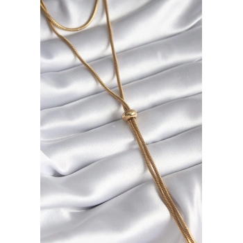 316L Çelik Gold Renk Tüp Zincir Asansör Model Kadın Kolye - TJ-BKO8286