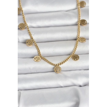 316L Çelik Gold Renk Yaşam Ağacı Model Kadın Kolye - TJ-BKO11045