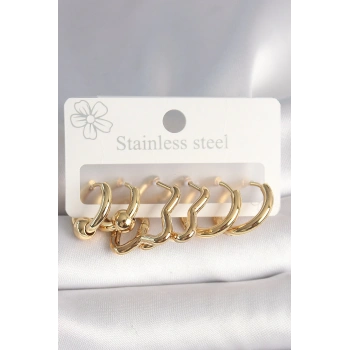 316L Çelik Gold Renk Yıldız Halka Model Kadın Küpe Seti - TJ-BKP10388