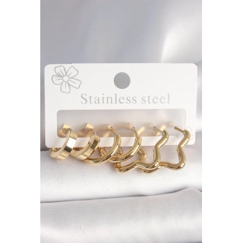 316L Çelik Gold Renk Yıldız Halka Model Kadın Küpe Seti - TJ-BKP10392