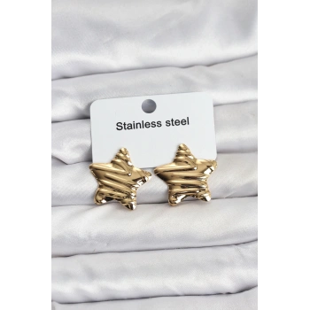 316L Çelik Gold Renk Yıldız Model Kadın Küpe - TJ-BKP11507
