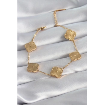 316L Çelik Gold Renk Yonca Model İşleme Detay Kadın Bileklik - TJ-BB5882