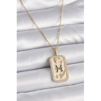 316L Çelik Gold Renk Zincir Balık Burcu Zirkon Taşlı Kadın Kolye - TJ-BKO9463