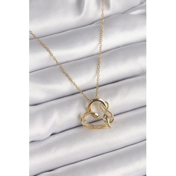 316L Çelik Gold Renk Zincir Zirkon Taş Detaylı Kalp Model Sonsuzluk Detay Kadın Kolye - TJ-BKO9583