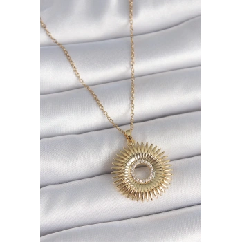 316L Çelik Gold Renk Zincir Zirkon Taşlı Nova Yıldız Model Kadın Kolye - TJ-BKO10047