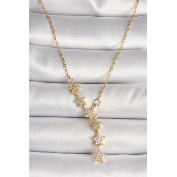316L Çelik Gold Renk Zincir Zirkon Taşlı Yıldız Model Kadın Kolye - TJ-BKO9903