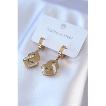 316L Çelik Gold Renk Zirkon Taşlı Kadın Küpe - TJ-BKP7703