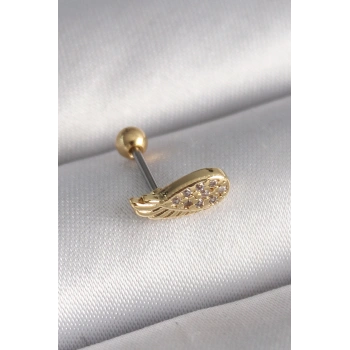 316L Çelik Gold Renk Zirkon Taşlı Kanat Tragus Piercing - TJ-PR1268