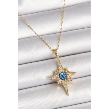 316L Çelik Gold Renk Zirkon Taşlı Kutup Yıldız Model Kadın Kolye - TJ-BKO9842
