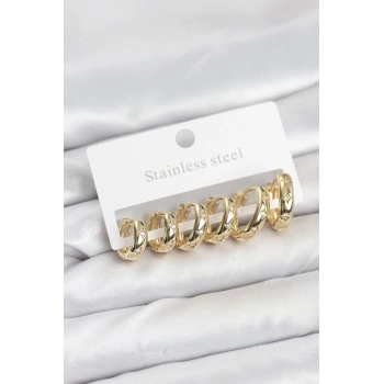 316L Çelik Gold Renk Zirkon Taşlı Kutup Yıldızı Model Halka Küpe Seti - TJ-BKP11530