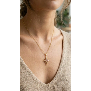 316L Çelik Gold Renk Zirkon Taşlı Kutup Yıldızı Model Kadın Kolye - TJ-BKO10913