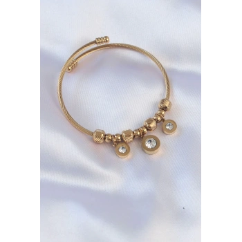 316L Çelik Gold Renk Zirkon Taşlı Model Charm Bileklik - TJ-BB6089