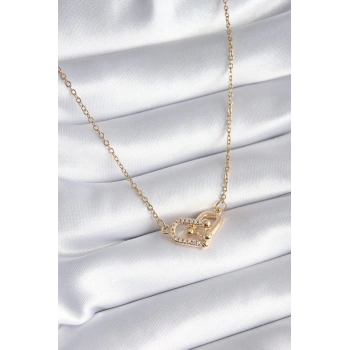 316L Çelik Gold Renk Zirkon Taşlı Tiffany Model Kadın Kolye - TJ-BKO8252