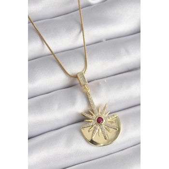 316L Çelik Gold Renk Zirkon Taşlı Yıldız Model Kadın Kolye - TJ-BKO9518