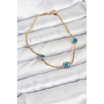 316L Çelik Gold Renkli Nazar Boncuk Model Kadın Bileklik - TJ-BB8164