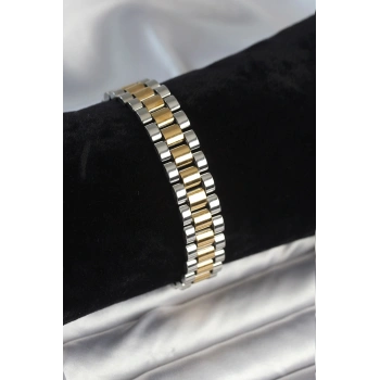 316L Çelik Gold ve Gümüş Renk 12 mm Kalınlık Erkek Bileklik - TJ-EB3775