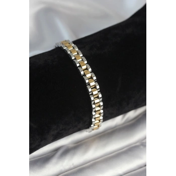 316L Çelik Gold ve Gümüş Renk 7 mm Kalınlık Erkek Bileklik - TJ-EB3764