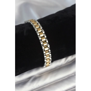 316L Çelik Gold ve Gümüş Renk 9 mm Kalınlık Erkek Bileklik - TJ-EB3769