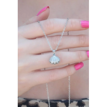 316L Çelik Gümüş Renk Açılır Midye Model Kadın Kolye - TJ-BKO7389