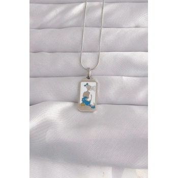 316L Çelik Gümüş Renk Beyaz Mineli Kız Figür Tarot Kolye - TJ-BKO9049