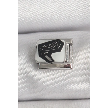 316L Çelik Gümüş Renk Beyaz Siyah Uçak İşlemeli Portre Model Nomination Charm - TJ-BC1395