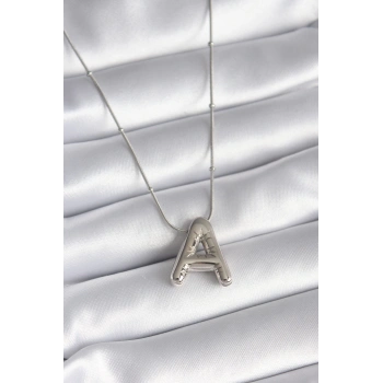 316L Çelik Gümüş Renk Bubble A Harf Model Kadın Kolye - TJ-BKO8308