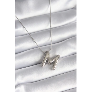 316L Çelik Gümüş Renk Bubble M Harf Model Kadın Kolye - TJ-BKO8307