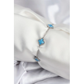 316L Çelik Gümüş Renk Buz Mavisi Baby Boy Yonca Kadın Bileklik - TJ-BB7949