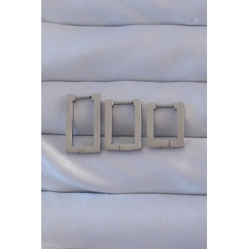 316L Çelik Gümüş Renk Dikdörtgen Küpe Seti - TJ-BKP9160