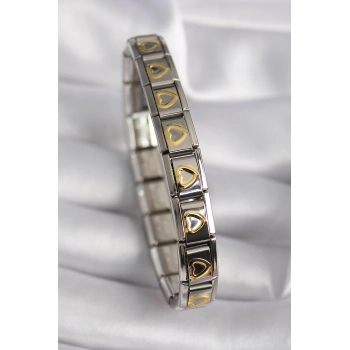 316L Çelik Gümüş Renk Gold Kalp İşleme Nomination Model Kadın Bileklik - TJ-BB6481