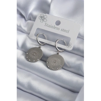 316L Çelik Gümüş Renk Göz İşleme Zirkon Taş Detay Kadın Küpe - TJ-BKP7959