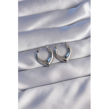 316L Çelik Gümüş Renk İçi Oval Tasarımlı Küpe - TJ-BKP9036