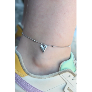 316L Çelik Gümüş Renk Kalp Figür Kadın Halhal - TJ-HH1492