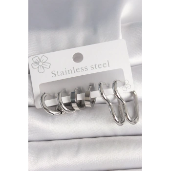 316L Çelik Gümüş Renk Kalp Halka Model Kadın Küpe Seti - TJ-BKP10381