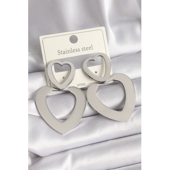 316L Çelik Gümüş Renk Kalp Model Kadın Küpe - TJ-BKP9713