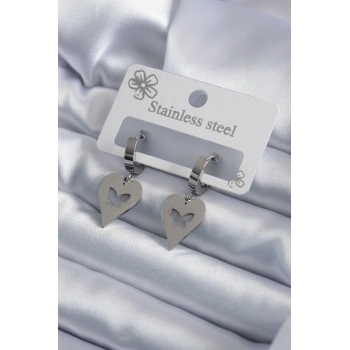 316L Çelik Gümüş Renk Kalp Model Kelebek İşleme Kadın Küpe - TJ-BKP7950