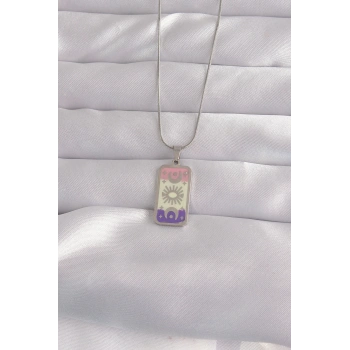 316L Çelik Gümüş Renk Karışık Mineli Ay Figür Tarot Kolye - TJ-BKO9044