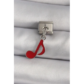 316L Çelik Gümüş Renk Kırmızı Nota Model Nomination Charm - TJ-BC1180