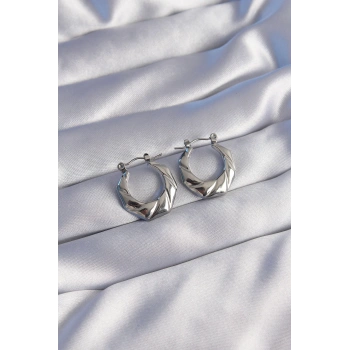 316L Çelik Gümüş Renk Kıvrımlı Görünüm Geometrik Model Küpe - TJ-BKP9045