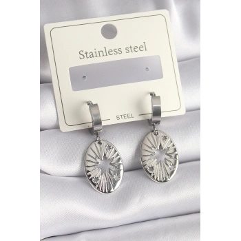 316L Çelik Gümüş Renk Kutup Yıldızı İşleme Kadın Küpe - TJ-BKP9697