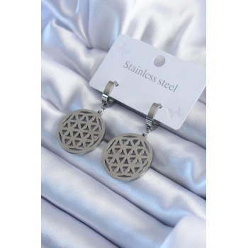 316L Çelik Gümüş Renk Lotus Model Kadın Küpe - TJ-BKP8027