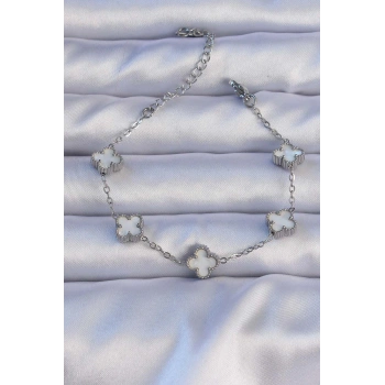 316L Çelik Gümüş Renk Mineli Yonca Model Bileklik - TJ-BB6302