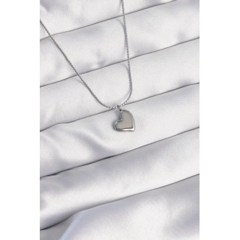 316L Çelik Gümüş Renk Minimal Kalp Tasarımlı Kolye - TJ-BKO8925