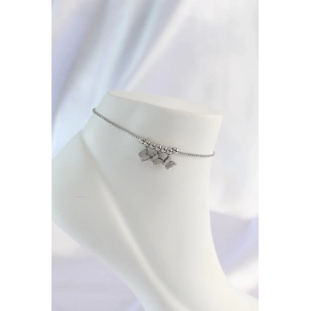 316L Çelik Gümüş Renk Minimal Kelebek Tasarımlı Halhal - TJ-HH1570