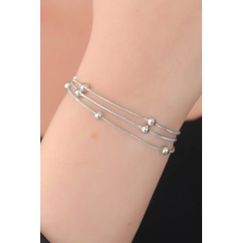 316L Çelik Gümüş Renk Minimal Top Figür Kadın Bileklik - TJ-BB5142