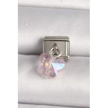 316L Çelik Gümüş Renk Pembe Zirkon Taşlı Kelebek Model Nomination Charm - TJ-BC1319