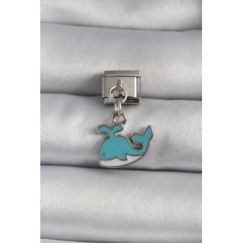 316L Çelik Gümüş Renk Sallantı Mavi Balina Model Nomination Charm - TJ-BC1106