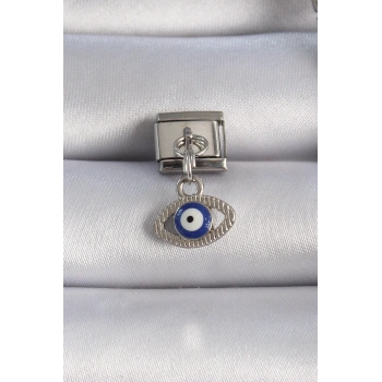 316L Çelik Gümüş Renk Sallantılı Göz Figür Nazar Boncuk Detay Nomination Charm - TJ-BC1044