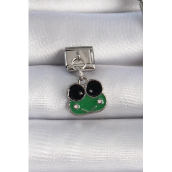 316L Çelik Gümüş Renk Sallantılı Yeşil Kurbağa Figür Nomination Charm - TJ-BC1071
